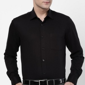 Men Solid Slim Fit Office Shirt Pure Black