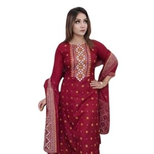Unstitched High Quality Cotton Block Print Three Piece For Women