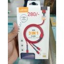LDNIO LC93 3-In-1 3.4A Fast Charging Data Cable- Red Color  Product ID 1013451